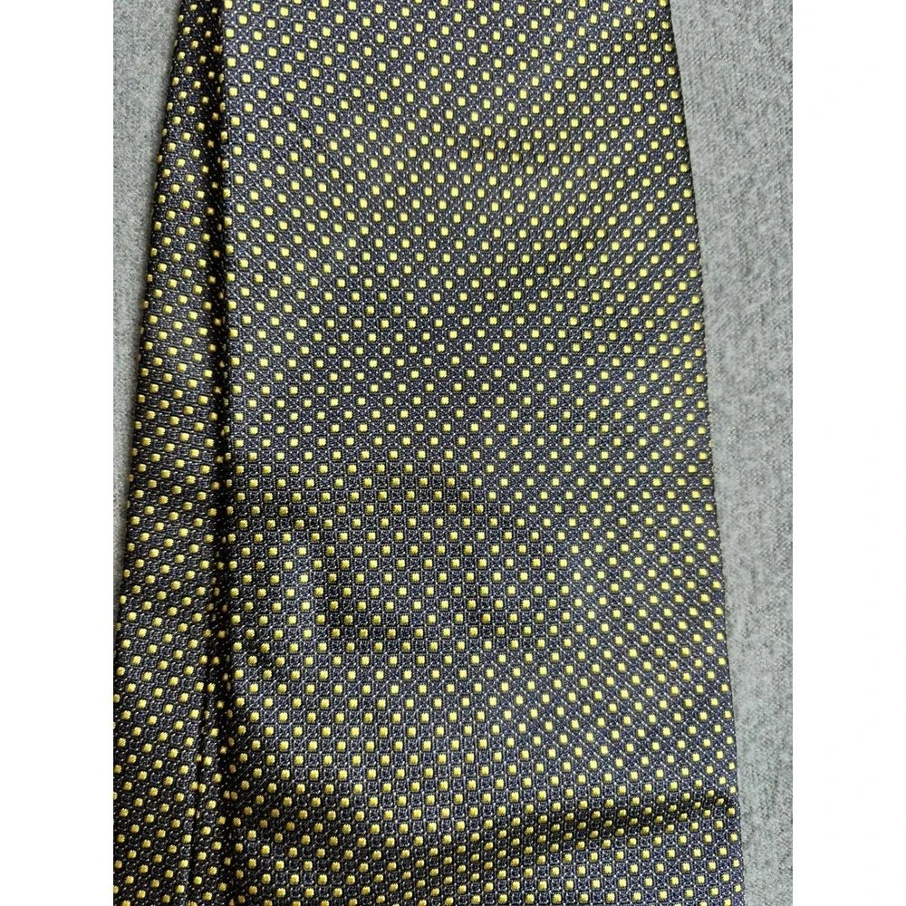Giampiero Cravette Italian 100% Silk Tie Micro Dot Mens Navy Yellow 57